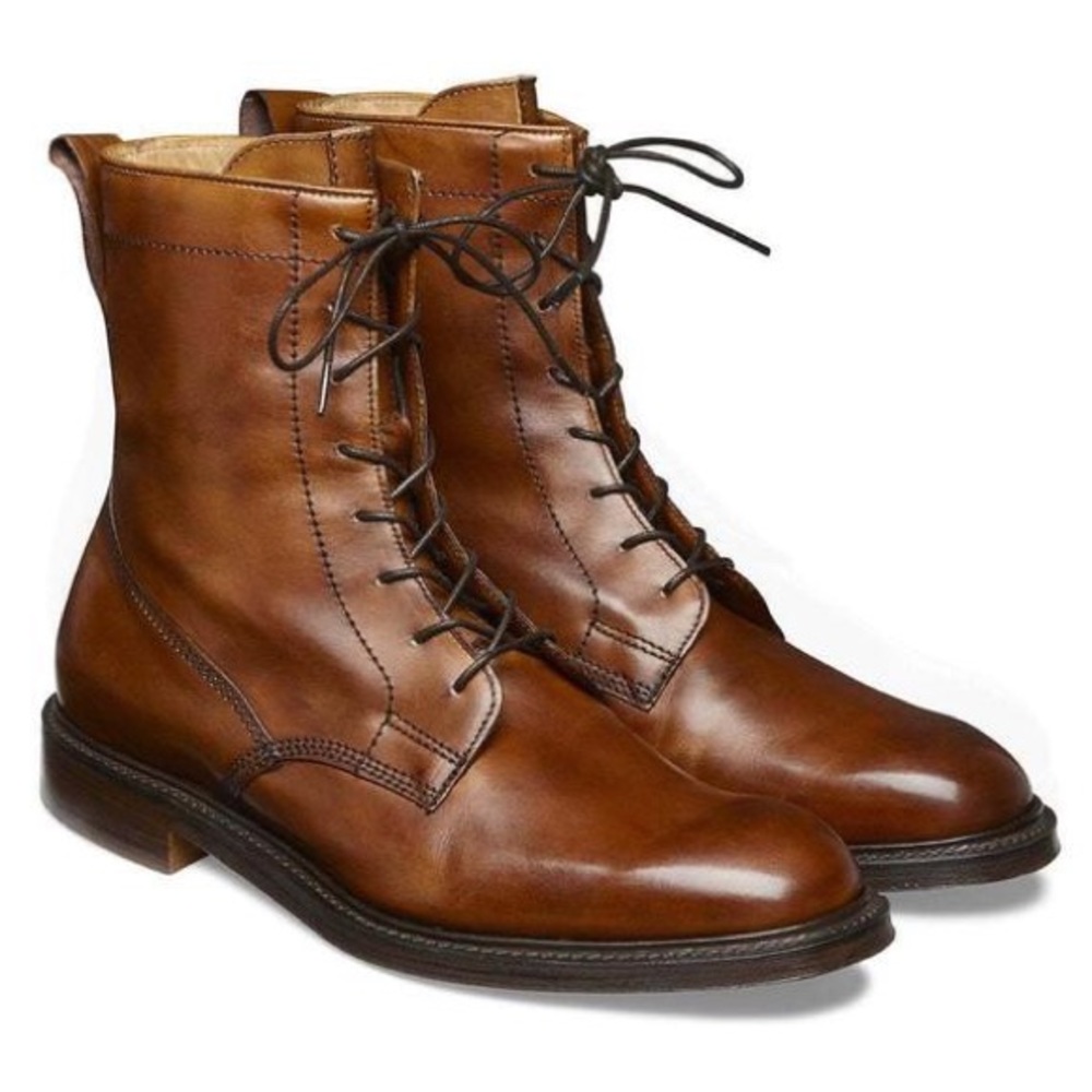 men's brown leather long marching boots handmade